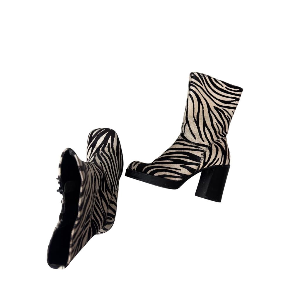 VTG 90s 
Steve Madden Zebra Pony Hair Chunky Heel Boots Size 9 - Picture 2 of 9